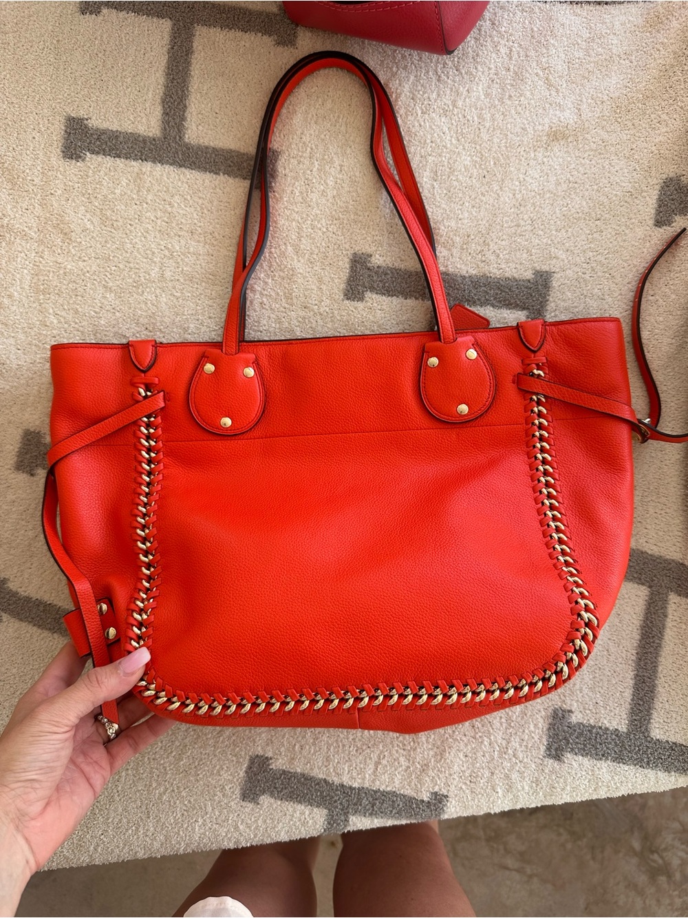 🔥Coach Tatum Whiplash tote bright neon red/orange color 2014 NWT🔥